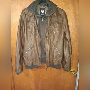Classic Brown Leather Jacket with Hoodie